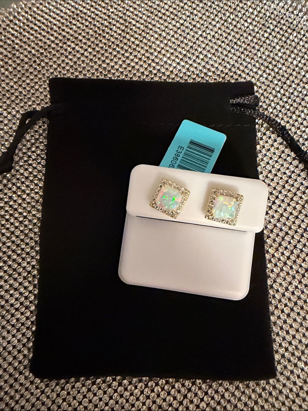 White Opal sterling silver 
Square Halo Stud Earrings - 199.00 retail